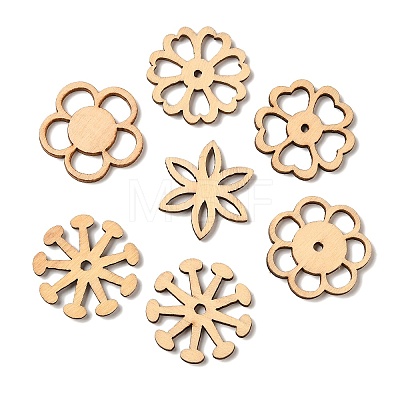 50Pcs Unfinished Wood Flower Shaped Cutouts Ornament WOCR-PW0003-05-1