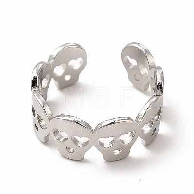 304 Stainless Steel Skull Open Cuff Ring for Women RJEW-B027-31P-1