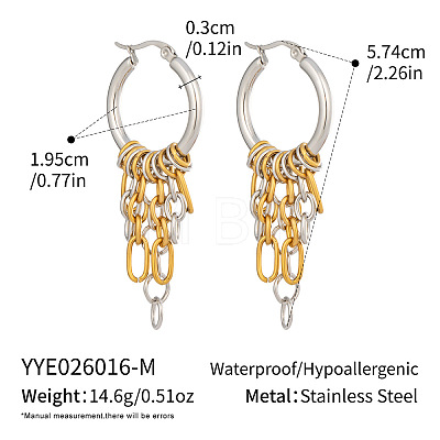 304 Stainless Steel Chain Tassel Hoop Earrings for Women HJ6544-2-1