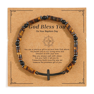 Natural Tiger Eye Flat Round Beads Link Bracelets RC8378-1-1