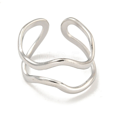 Non-Tarnish 304 Stainless Steel Irregular Open Cuff Ring for Women RJEW-A043-26P-1