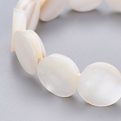 Natural White Shell Mother of Pearl Shell Stretch Bracelets BJEW-P261-B01-1