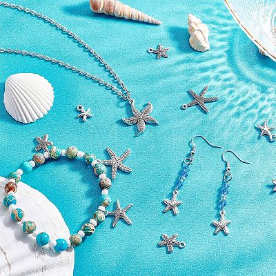 Tibetan Style Alloy Starfish/Sea Stars Shape Pendants TIBEP-PH0001-14AS-RS-1