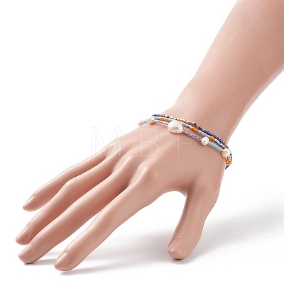 3Pcs 3 Style Natural Pearl & Glass Seed Beaded Stretch Bracelets Set for Women BJEW-JB08891-1