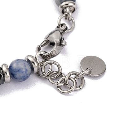 Natural Sodalite & Magnetic Synthetic Hematite Round Beaded Bracelet BJEW-P339-02P-05-1