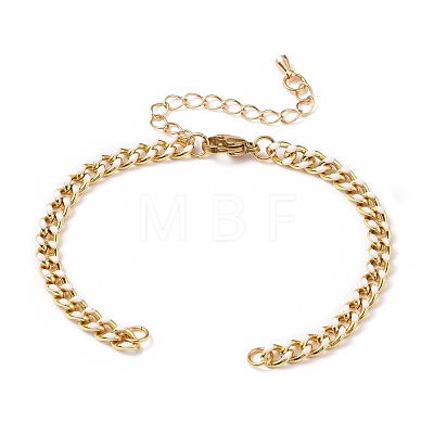 Two Tone Handmade Brass Curb Chain Bracelet Makings AJEW-JB00850-1