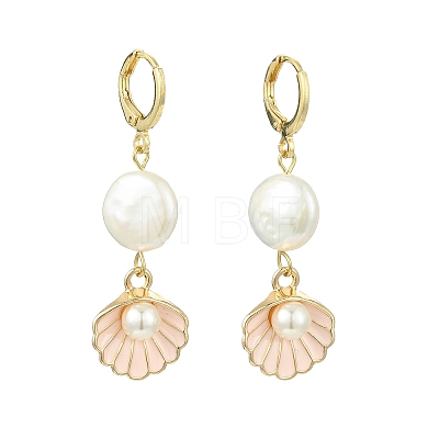 Natural Pearl & Alloy Hoop Earrings EJEW-JE07028-1