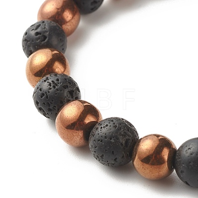 Natural Lava Rock & Non-magnetic Synthetic Hematite Round Beads Energy Power Stretch Bracelets Sett BJEW-JB07051-03-1