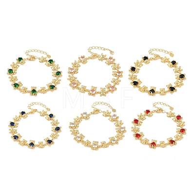 Bear Brass Micro Pave Cubic Zirconia Link Chain Bracelets for Women BJEW-K248-05G-1