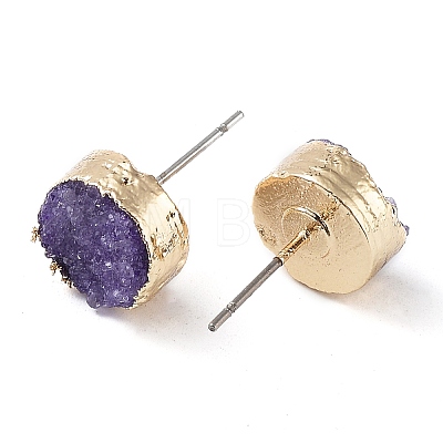 Natural Druzy Agate Stud Earrings EJEW-L168-02E-1