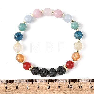 9MM Natural Carnelian & Lava Rock & Rose Quartz & Heated Citrine & Apatite & Amazonite & Quartz Beaded Stretch Bracelets BJEW-JB14266-1