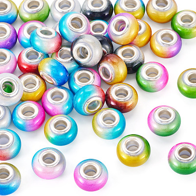 44Pcs 11 Colors Two Tone Opaque Resin Rondelle European Beads RESI-TA0005-48-1