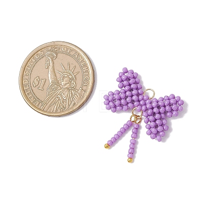 Glass Seed Beaded Bowknot Pendants PALLOY-MZ01055-05-1