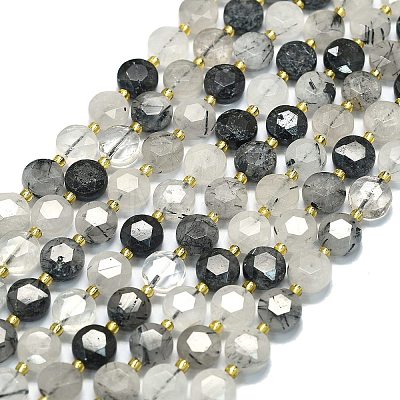 Natural Tourmalinated Quartz Beads Strands G-C116-A107-01-1