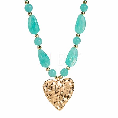 Zinc Alloy Textured Heart Pendant Resin Beaded Necklaces for Women FS-WG268AD-05-1