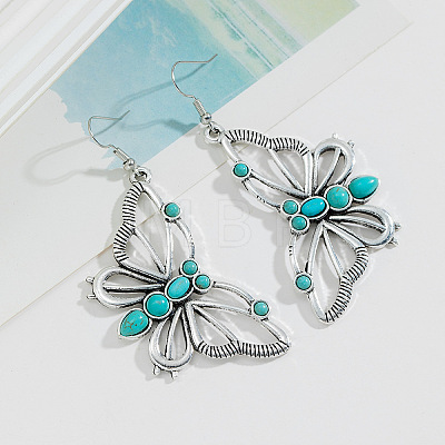 Butterfly Alloy & Synthetic Turquoise Dangle Earrings FS-WG781FC-01-1