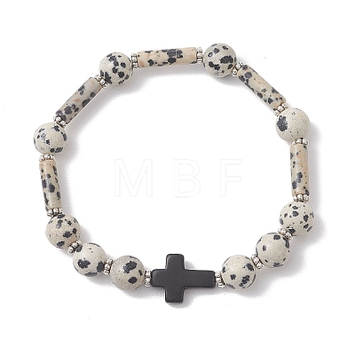 Natural Dalmatian Jasper & Synthetic Turquoise Beads Bracelets BJEW-JB13232-1