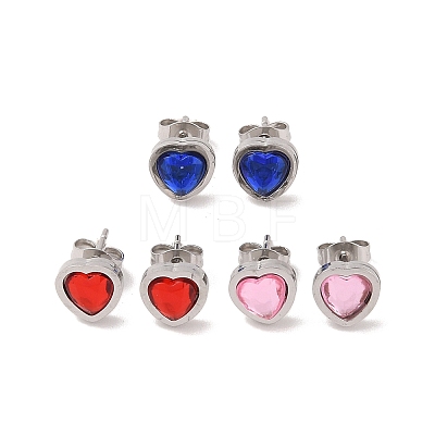 3 Pairs 3 Colors 304 Stainless Steel Heart Stud Earrings for Women EJEW-K279-07P-02-1