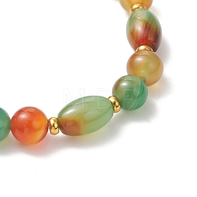 Dyed & Heated Natural Peacock Agate Rice & Round Beads Stretch Bracelets for Women Men BJEW-JB13443-1