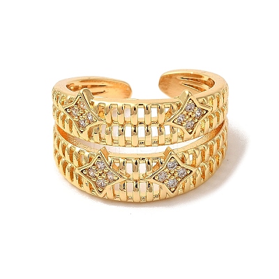 Rack Plating Brass Micro Pave Clear Cubic Zirconia Cuff Rings for Women RJEW-G325-13B-G-1