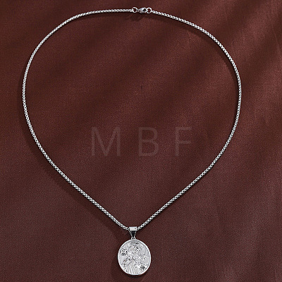Religion Brass Emboss Saint Oval Medal Pendant Necklaces for Men Women WGEF5D0-02-1