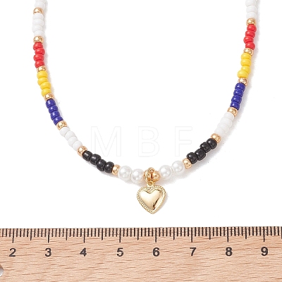 Valentine's Day 304 Stainless Steel Heart Pendant Glass Seed Beaded Necklaces for Women NJEW-MZ00146-1