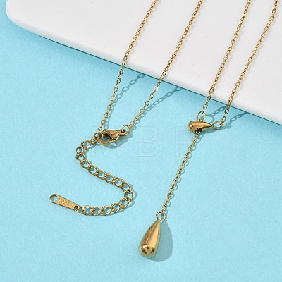 304 Stainless Steel Teardrop Pendant Tassel Lariat Necklaces NJEW-C114-02G-1