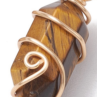 Natural Mixed Stone Copper Wire Wrapped Pointed Pendants PALLOY-JF02677-01-1