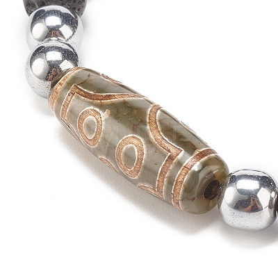 2Pcs 2 Style Mala Bead Bracelets Set with Tibetan Agate Dzi Beads BJEW-JB08020-1