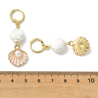 Natural Pearl & Alloy Hoop Earrings EJEW-JE07028-1