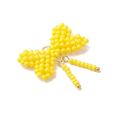 Glass Seed Beaded Bowknot Pendants PALLOY-MZ01055-01-1