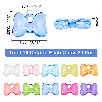  200Pcs 10 Colors Transparent Acrylic Pendants TACR-NB0001-19-1