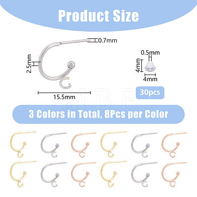 24Pcs 3 Color 304 Stainless Steel Stud Earring Findings STAS-DC0014-80-1