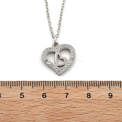 304 Stainless Steel Crystal Rhinestone Heart Pendant Cable Chain Necklaces for Women NJEW-Z056-01C-P-1