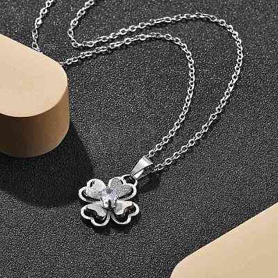 304 Stainless Steel Crystal Rhinestone Clover Pendant Necklaces for Women NJEW-Z056-03P-1