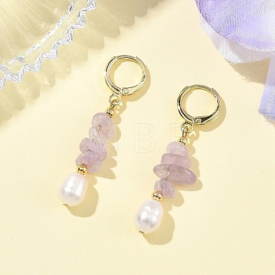 Natural Lavender Amethyst & Natural South Red Agate & Natural White Moonstone & Natural Amber & Natural Apatite Chip & Brass Hoop Earrings EJEW-JE07220-1