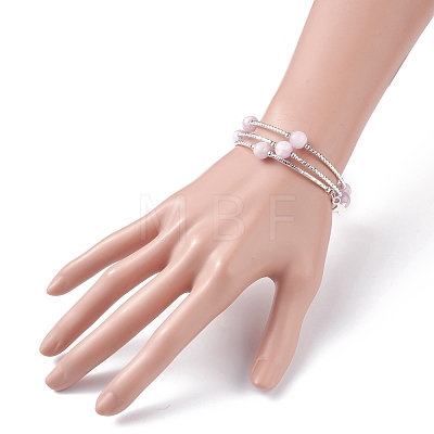 Natural Kunzite Round Beaded Wrap Bangle BJEW-TA00034-03-1