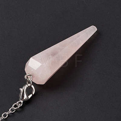 Natural Rose Quartz Hexagonal Pointed Cone Dowsing Pendulum Pendants G-G983-05P-02-1