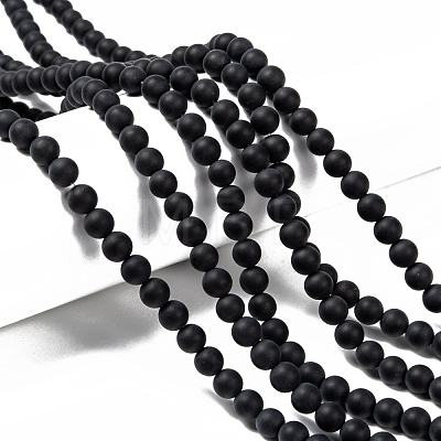 Dyed & Heated Natural Black Agate Bead Strands X-G-H056-6mm-1