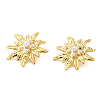 304 Stainless Steel Shell Pearl Flower Stud Earrings for Women EJEW-U020-24G-1