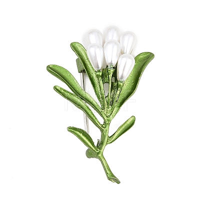 Electroplate Flower Shape Alloy & Imitation Pearl Lapel Pins for Backpack Clothes JEWB-B037-01A-1
