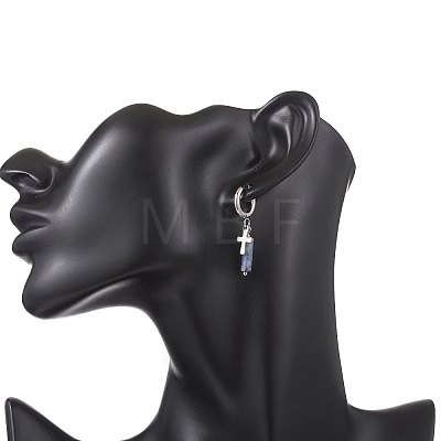 304 Stainless Steel Blue Spot Jasper Column Hoop Earrings EJEW-JE06791-03-1