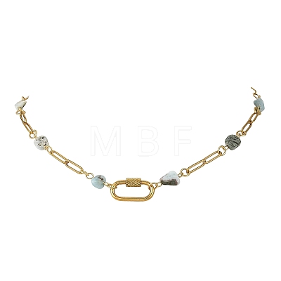 Natural Mixed Stone Nuggets Beaded Chain Necklaces NJEW-JN06508-1