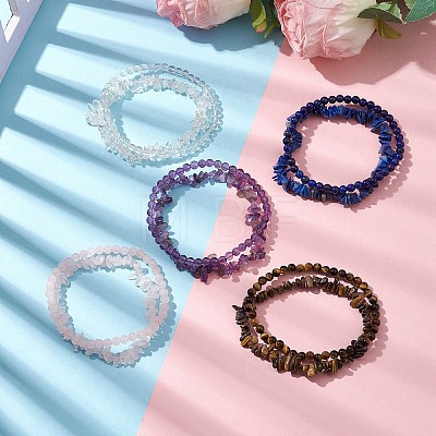 Chip & Round Natural Mixed Stone Beaded Stretch Bracelets for Women BJEW-JB10188-1