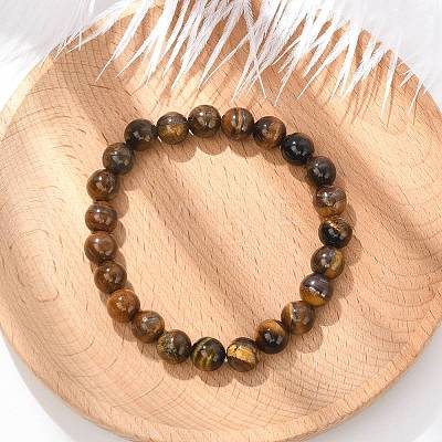 Natural Tiger Eye Beaded Stretch Bracelets X-BJEW-F203-04-1