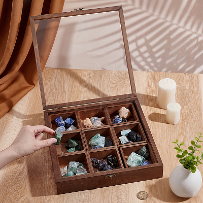 1Pc Detachable 9-Grid Wooden Storage Gift Boxes AJEW-PH0010-33-1
