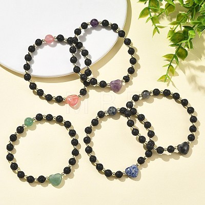 Natural Mixed Gemstone & Non-magnetic Synthetic Hematite Beaded Stretch Bracelets BJEW-JB14008-1