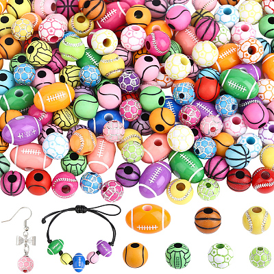 175Pcs 7 Styles Sports Theme Opaque Acrylic Beads OACR-PA0001-82-1