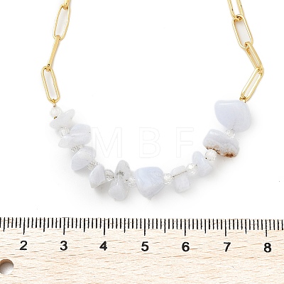 Natural Blue Lace Agate Chip Beaded Necklaces NJEW-C070-04G-03-1