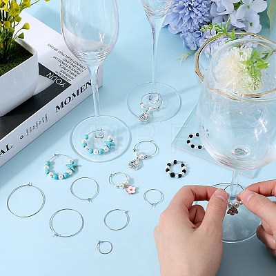 SUNNYCLUE 240Pcs 6 Size 316 Surgical Stainless Steel Wine Glass Charms Rings STAS-SC0007-25-1